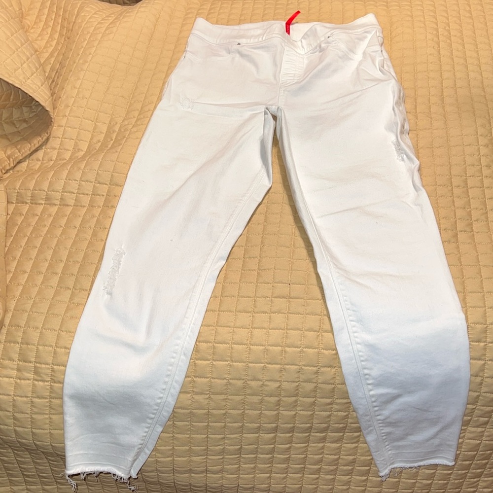 Spanx white distressed jeans